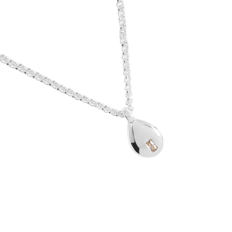 Gem Glow CZ Teardrop Necklace | Silver Plated