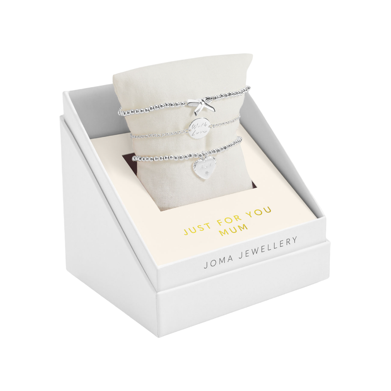 Mother's Day Celebrate You Gift Box | 'Just For You Mum' Bracelet Set | Silver Plated