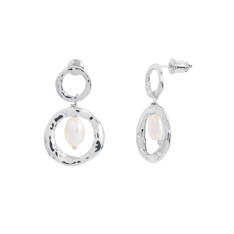 Solaria Baroque Pearl Hoop Earrings | Silver Plated