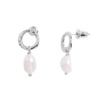 Solaria Baroque Pearl Loop Hoop Earrings | Silver Plated