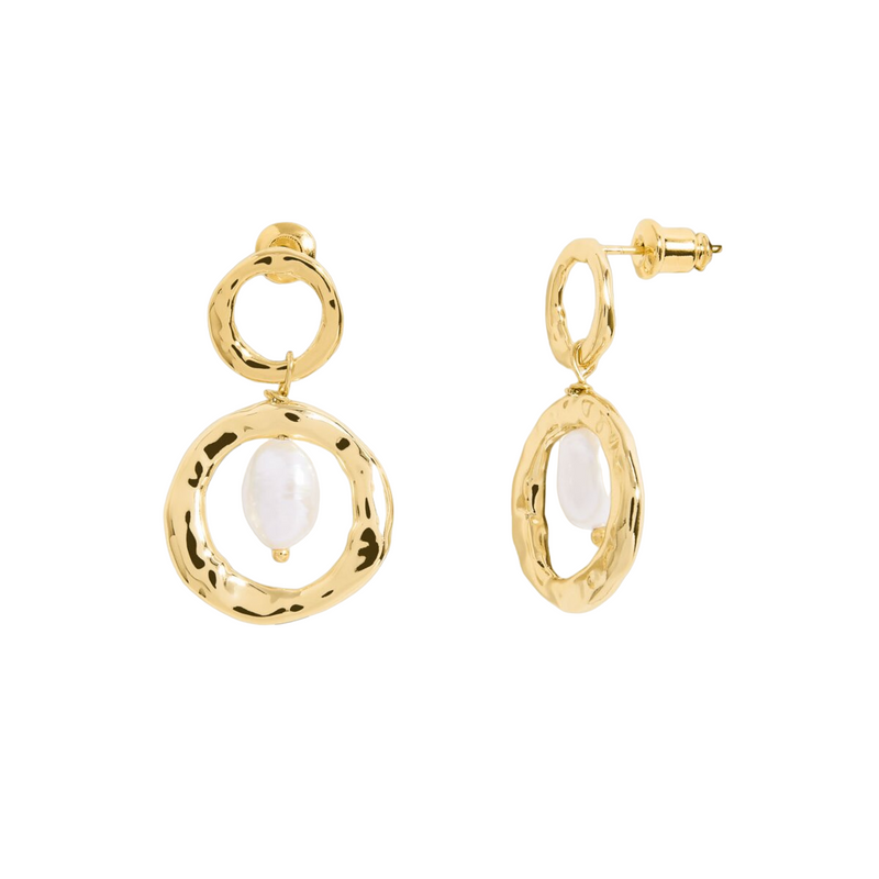 Solaria Baroque Pearl Pendant Hoop Earrings | Gold Plated