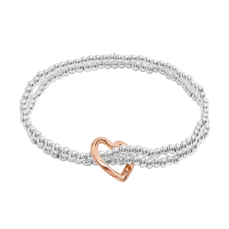 Twist Heart Bracelet Bar | Silver & Rose Gold Plated
