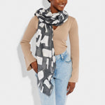 Abstract Block Scarf | Light Navy with Silver Foil