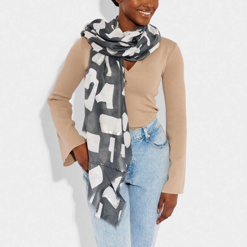 Abstract Block Scarf | Light Navy with Silver Foil