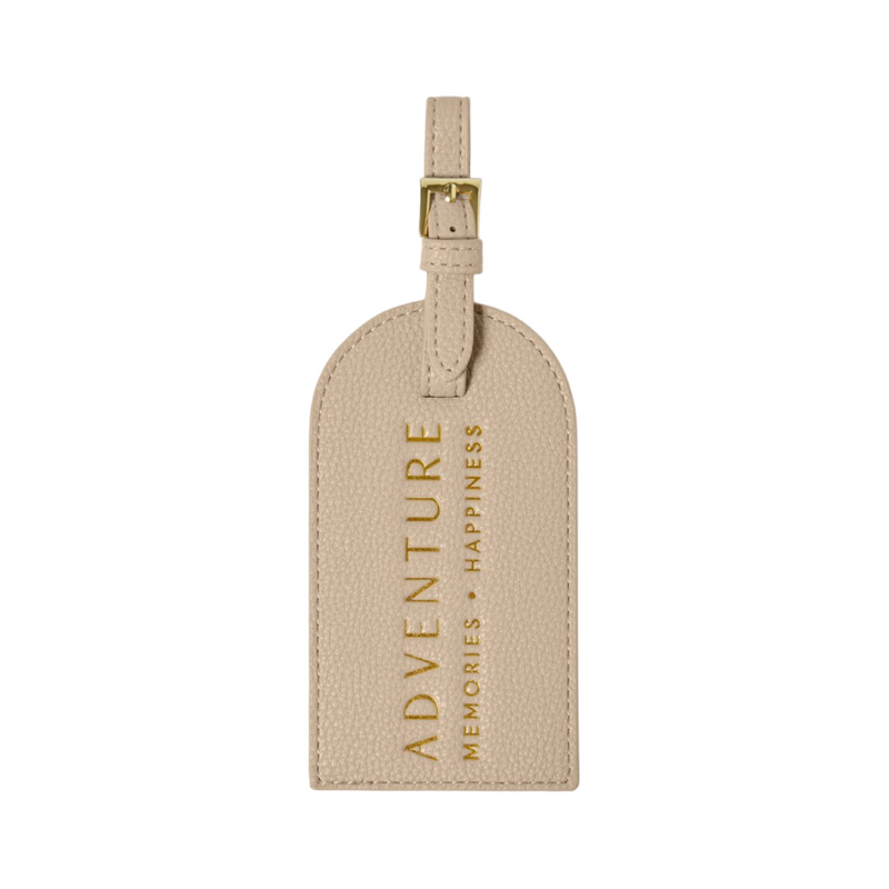 'Adventure, Memories, Happiness' Sentiment Luggage Tag | Light Taupe