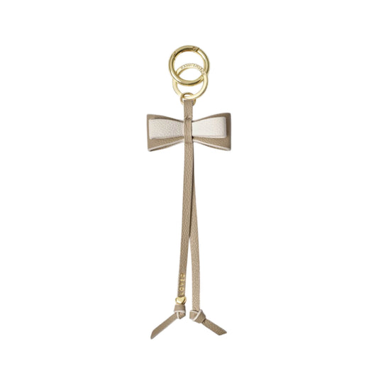 Bow Bag Charm Keyring | Loved | Light Taupe & Off White