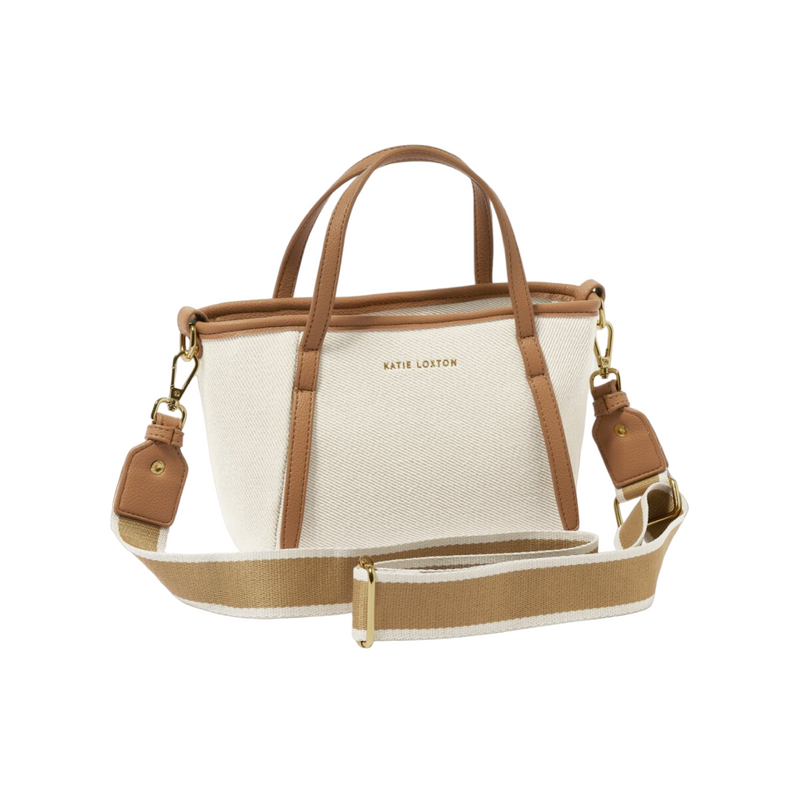 Capri Canvas Tote Bag | Tan & Off White | Mini