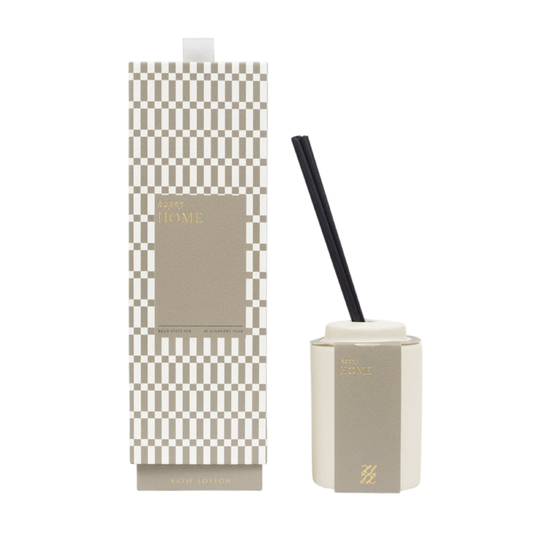 Ceramic Sentiment Reed Diffuser | Happy Home | Blackberry Noir