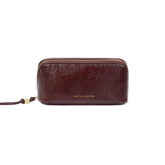 Fold-Out Patent Crackle Mirror & Makeup Bag | Cherry