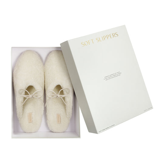 Gift Boxed Borg Ballet Slippers | White