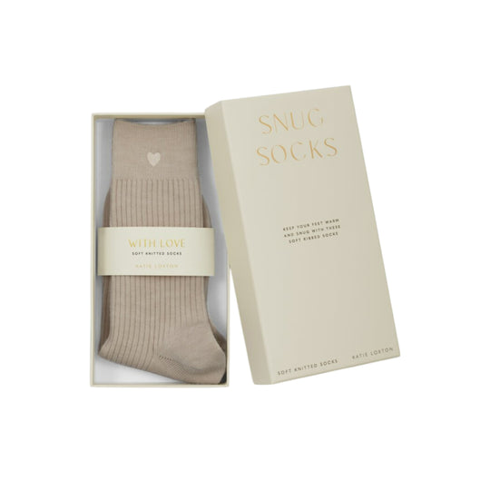 Gift Boxed Knitted Heart Socks | Taupe