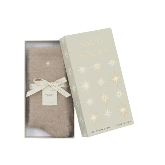 Gift Boxed Fluffy Star Socks | Taupe