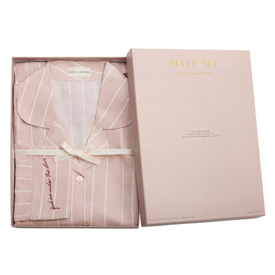Gift Boxed Pyjama Set | Stripe Print | Pink & White | Large