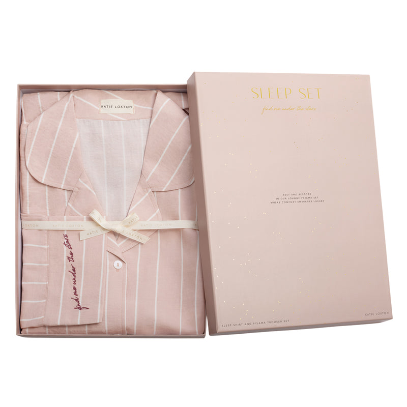 Gift Boxed Pyjama Set | Stripe Print | Pink & White | Large