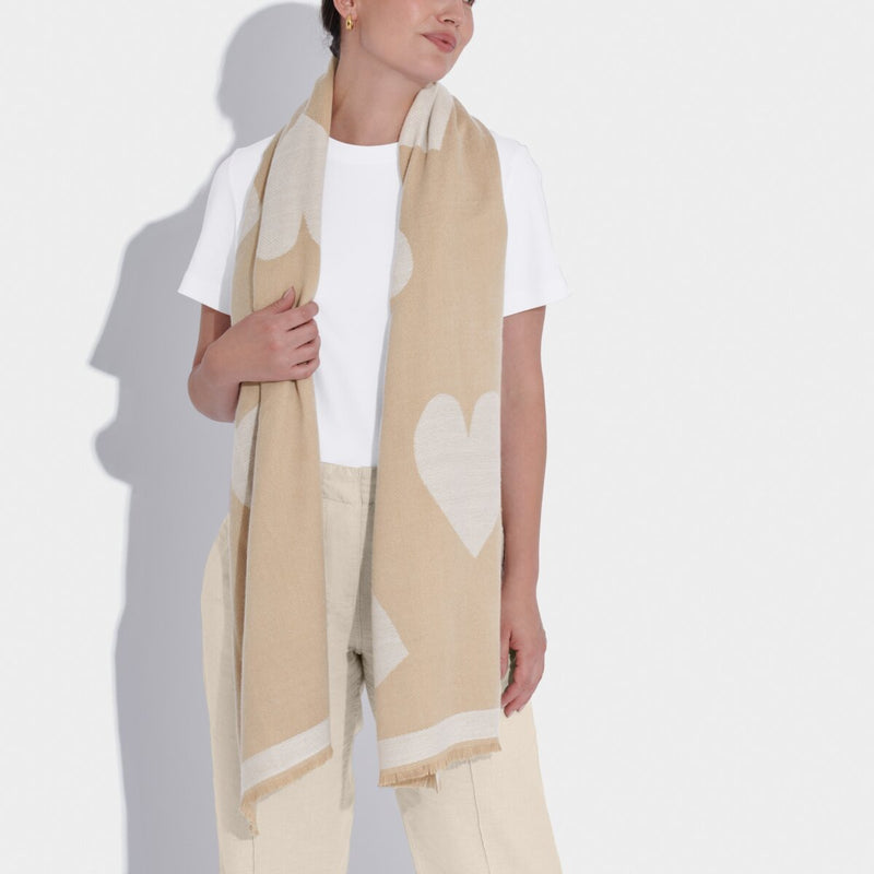 Heart Print Blanket Scarf | Taupe & Off White
