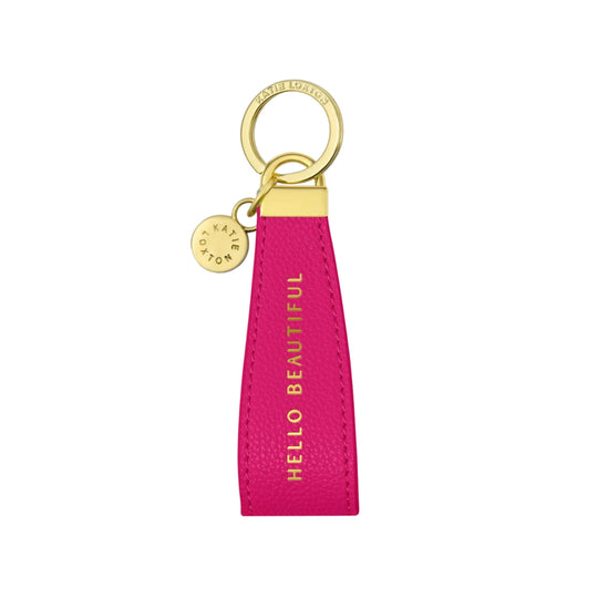 'Hello Beautiful' Sentiment Loop Keyring | Cerise