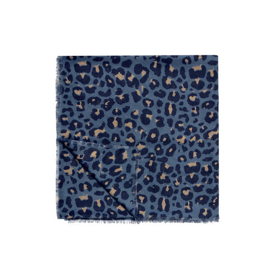 Lightweight Scarf | Leopard Print | Navy & Taupe
