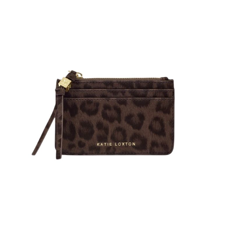 Lottie Leopard Print Coin & Cardholder | Chocolate