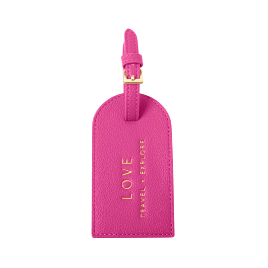 'Love Travel Explore' Sentiment Luggage Tag | Magenta