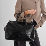 Milan Faux Croc Cabin Bag | Black
