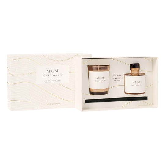 'Mum' Mini Votive & Reed Diffuser Gift Set | Gold Wave | English Pear & White Tea