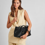 Nova Hand Woven Shoulder Tote Bag | Black | Small
