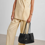 Nova Hand Woven Shoulder Tote Bag | Black | Small