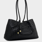 Nova Hand Woven Shoulder Tote Bag | Black | Small
