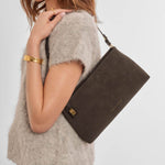 Orin Twist Lock Suedette Shoulder Bag | Bitter Chocolate | Small