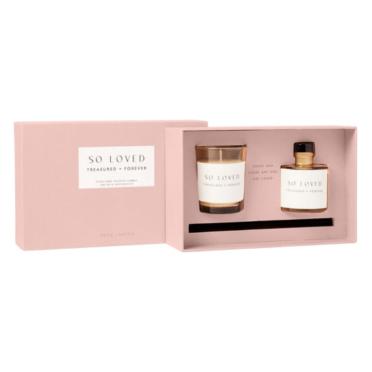 'So Loved' Mini Votive & Reed Diffuser Gift Set | Peach Rose & Sweet Mandarin