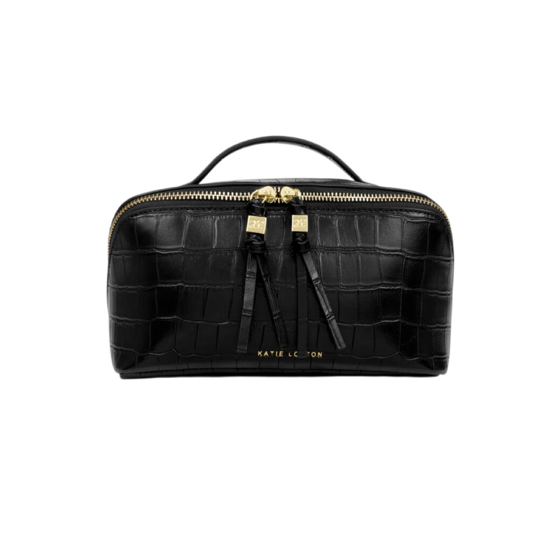 Soho Faux Croc Makeup & Wash Bag | Black | Medium
