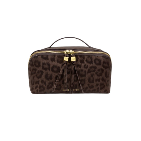 Soho Leopard Print Makeup & Wash Bag | Chocolate | Medium