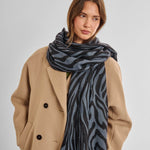 Studded Zebra Stripe Print Scarf | Navy