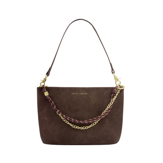 Suedette Cord Shoulder Bag | Bitter Chocolate | Small