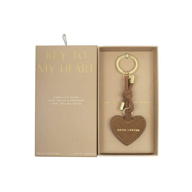 Suedette 'Key To My Heart' Gift Boxed Keyring | Caramel