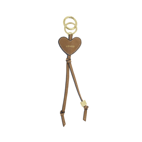 Suedette 'Loved' Heart Bag Charm & Keyring | Caramel