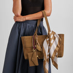 Taya Hand Woven Suedette Shoulder Bag | Caramel