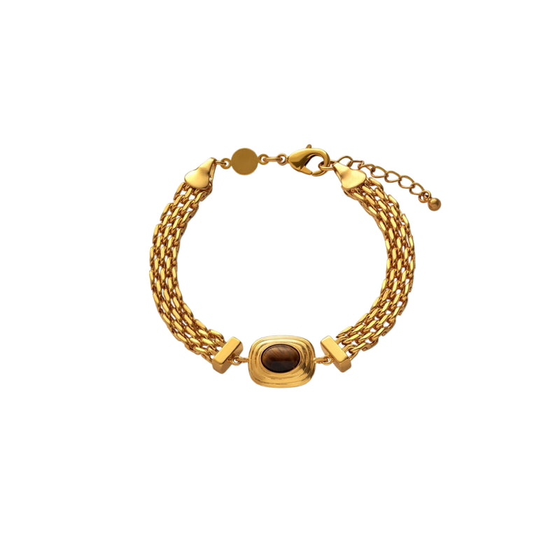 Tiger's Eye Button Bracelet | Gold Coated