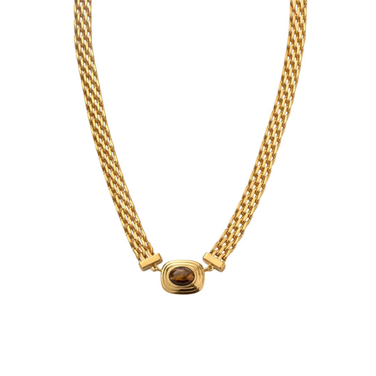 Tiger's Eye Button Necklace | Gold Coated
