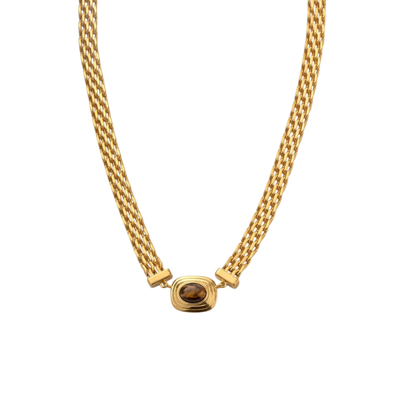Tiger's Eye Button Necklace | Gold Coated