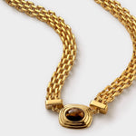 Tiger's Eye Button Necklace | Gold Coated