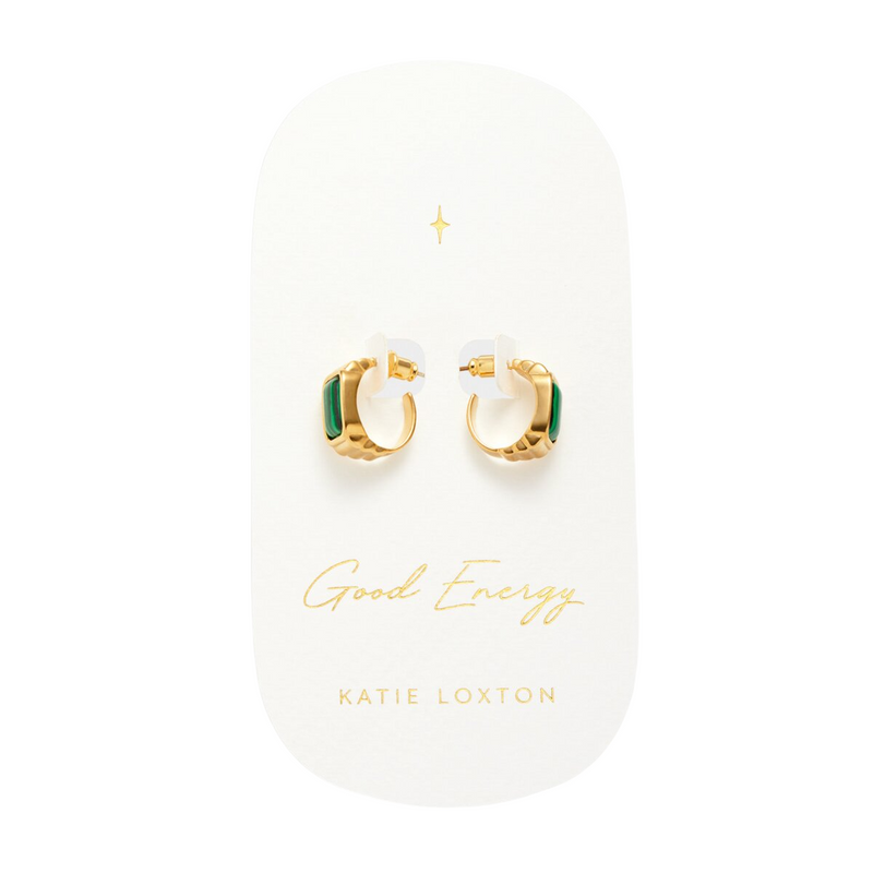 Waterproof 'Good Energy' Malachite Hoop Earrings | Gold Plated