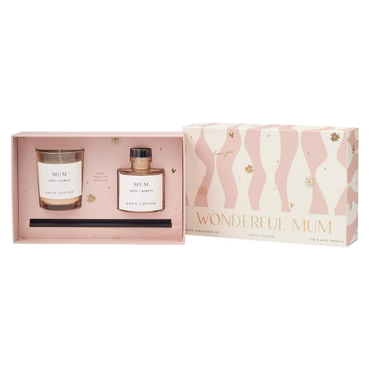 'Wonderful Mum' Mini Votive & Reed Diffuser Gift Set | English Pear & White Tea