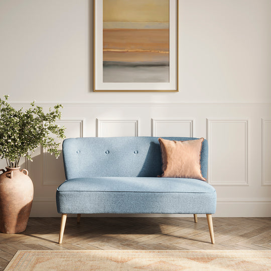 Beau 2 Seater Sofa | Cornflower Blue/Blonde Wood