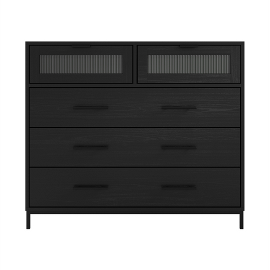 Edison Reeded 5 Drawer Chest | Matte Black