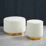 Lara Boucle Pouffe | White/Gold | Large