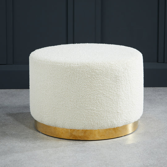 Lara Boucle Pouffe | White/Gold | Large