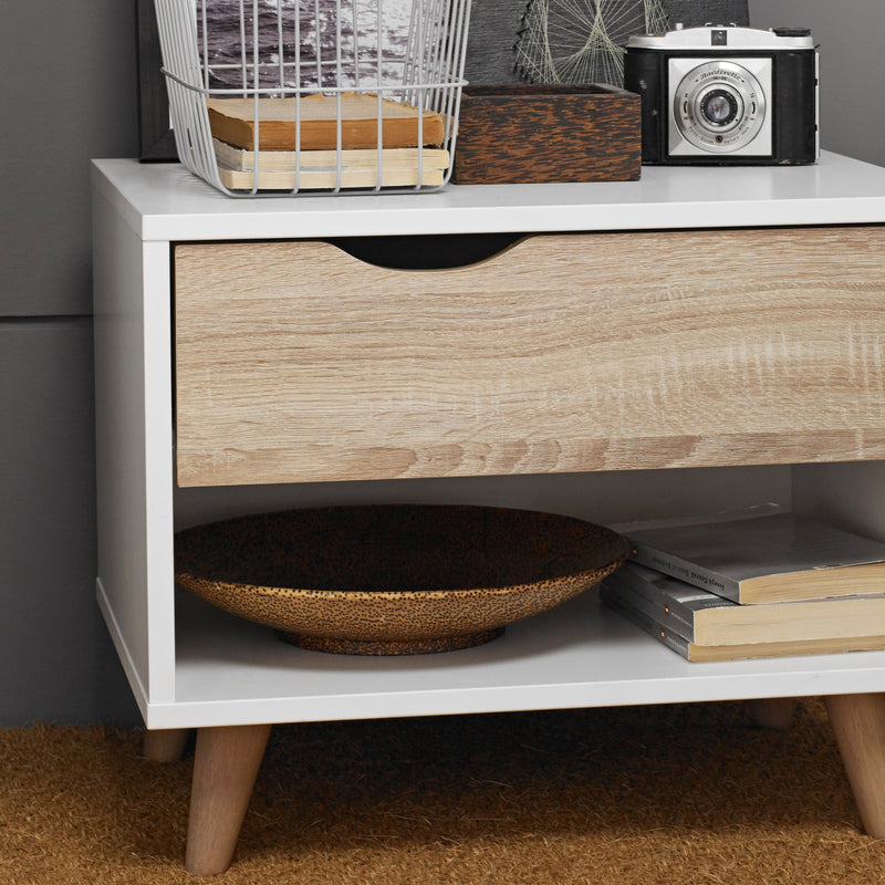 Stockholm 1 Drawer Bedside Cabinet | White Oak