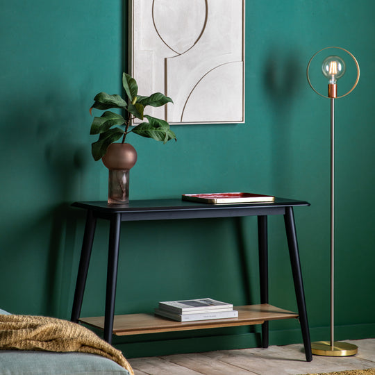 Maddox Mid-Century Modern Console Table with Shelf | Black