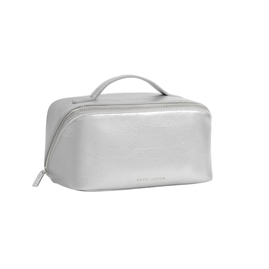 Patent Crackle Fold-Out Makeup & Wash Bag | Silver | Medium